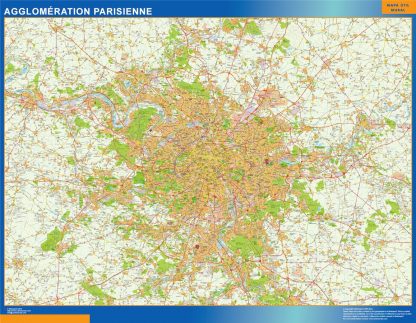 Mapa Agglomeration Parisienne en Francia enmarcado plastificado