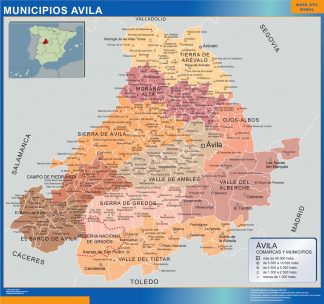 Mapa Avila por municipios enmarcado plastificado 