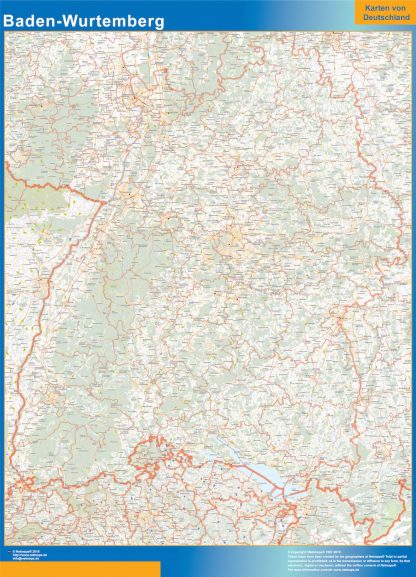 Mapa Baden Wurtemberg enmarcado plastificado 
