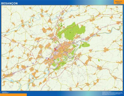 Mapa Besancon en Francia enmarcado plastificado 