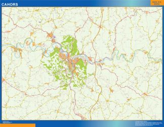 Mapa Cahors en Francia enmarcado plastificado 