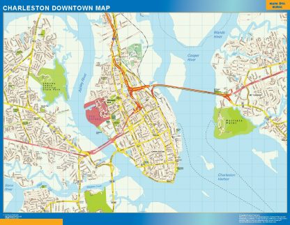 Mapa Charleston downtown enmarcado plastificado