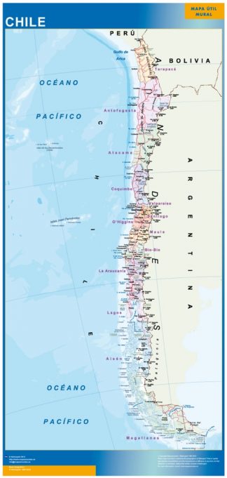 Mapa Chile enmarcado plastificado 