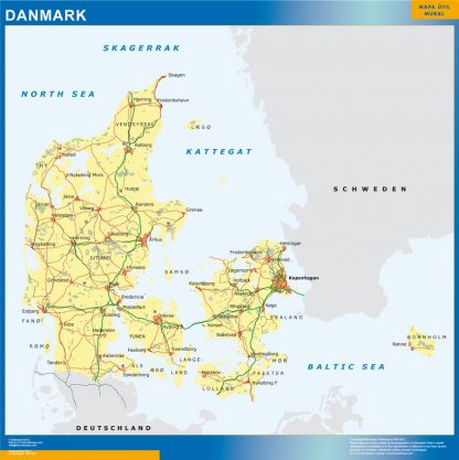 Mapa Dinamarca enmarcado plastificado 