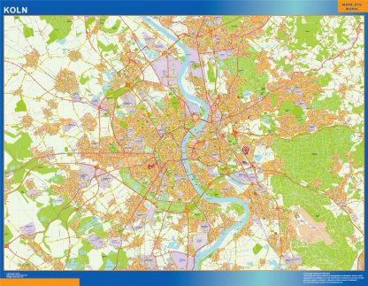 Mapa Koln en Alemania enmarcado plastificado 
