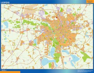 Mapa Leipzig en Alemania enmarcado plastificado 