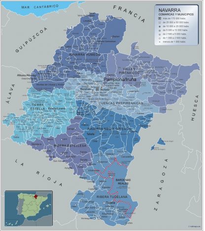 Mapa Navarra por municipios enmarcado plastificado 