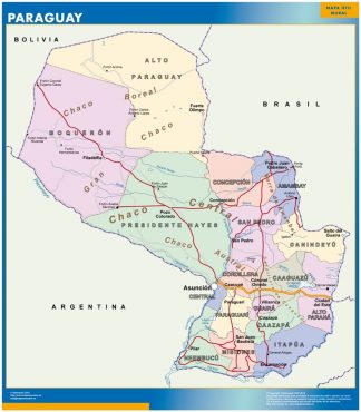 Mapa Paraguay enmarcado plastificado 