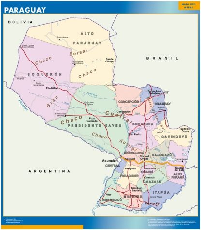 Mapa Paraguay enmarcado plastificado 