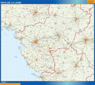 Mapa Pays De La Loire en Francia enmarcado plastificado 