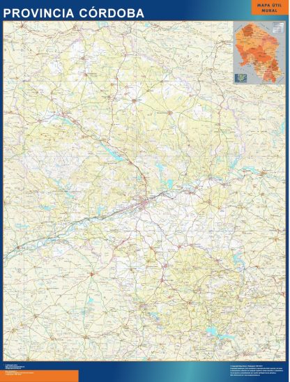 Mapa Provincia Cordoba enmarcado plastificado 