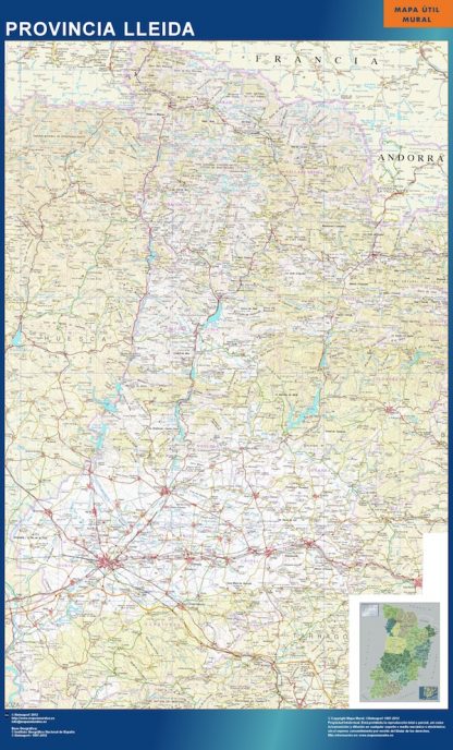 Mapa Provincia Lleida enmarcado plastificado 