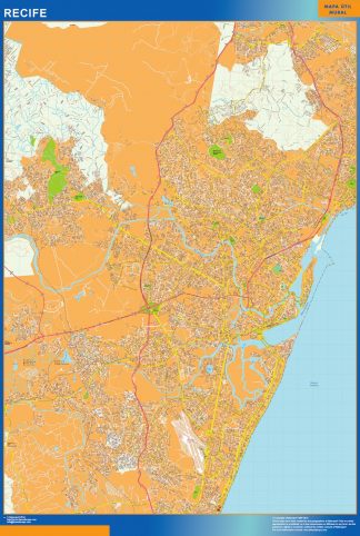 Mapa Recife Brasil enmarcado plastificado 