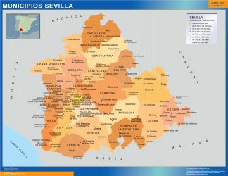 Mapa Sevilla por municipios enmarcado plastificado 