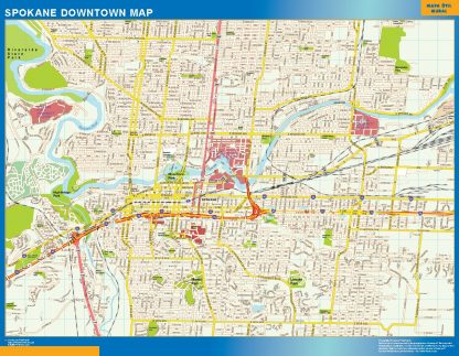 Mapa Spokane downtown enmarcado plastificado 