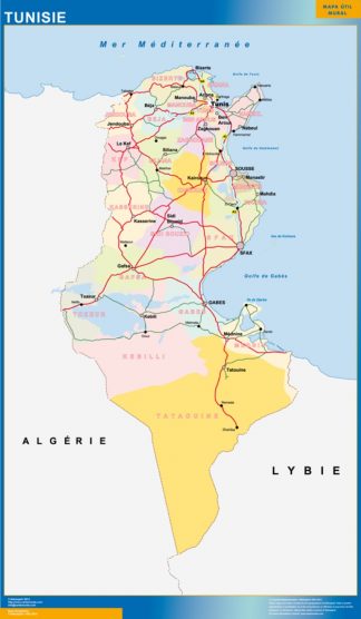 Mapa Tunez enmarcado plastificado 