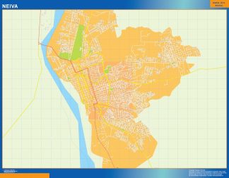 Mapa de Neiva en Colombia enmarcado plastificado 