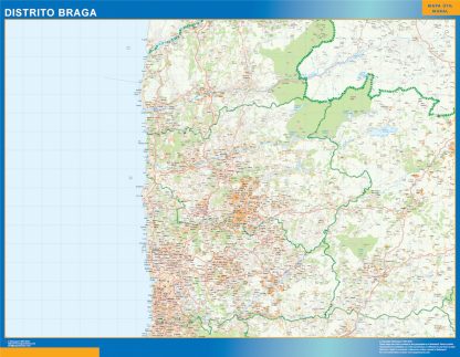 Mapa distrito Braga enmarcado plastificado 