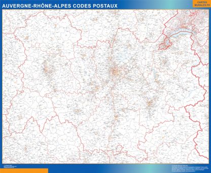 Mapa región Auvergne Rhone Alpes postal enmarcado plastificado 