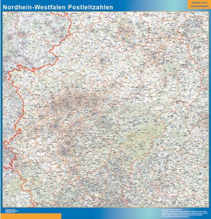 Mapa región Nordrhein Westfalen codigos postales enmarcado plastificado 