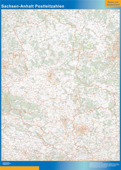Mapa región Sachsen Anhalt codigos postales enmarcado plastificado 