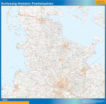 Mapa región Schleswig Holstein codigos postales enmarcado plastificado 